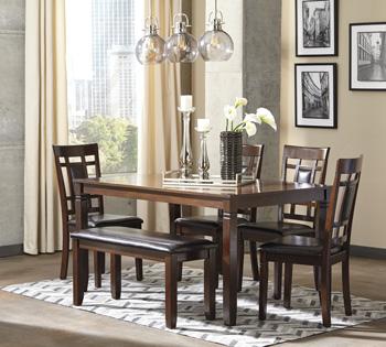 Bennox Dining Table and Chairs with Bench (Set of 6)